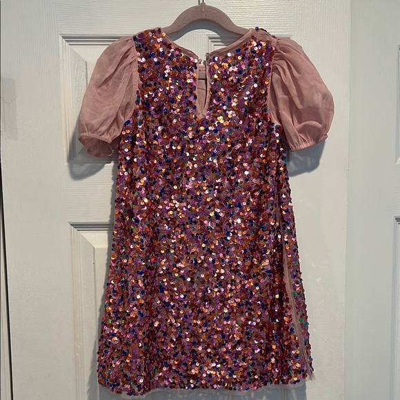 Pink Sequin Dress with Puff Sleeves - Picture 2 of 3